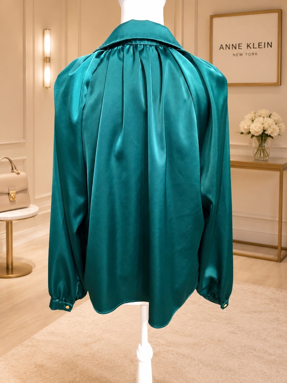 Anne Klein Teal Satin Tie-Front Blouse, NWOT - Picture 4 of 9